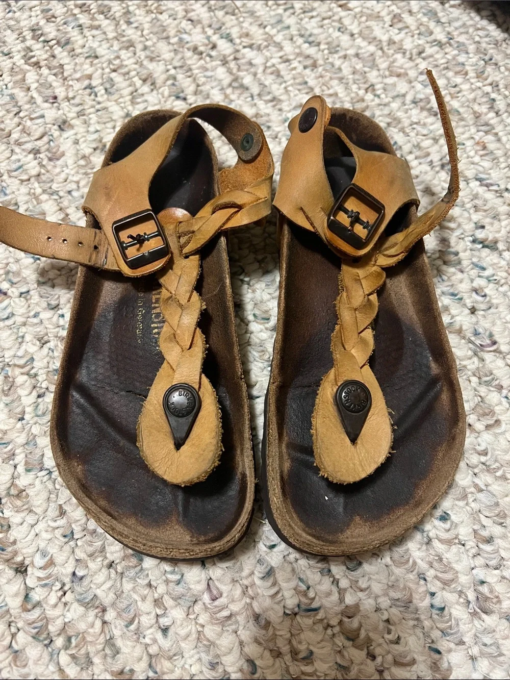Birkenstock Kids Tan Braided T‑Strap Sandals